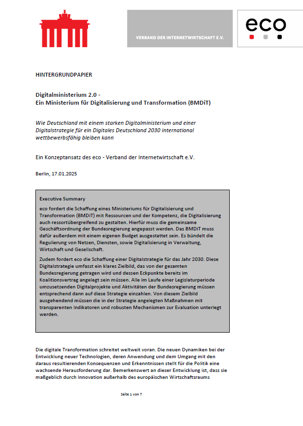 Digitales Deutschland 2030: eco Verband fordert in Internetpolitischer Agenda grundlegenden Umbau digitalpolitischer Verantwortlichkeiten und Prozesse 1