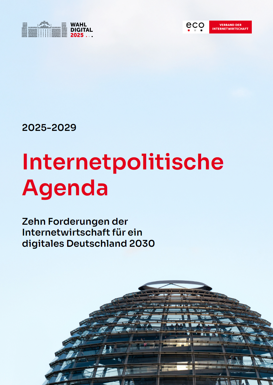 eco veröffentlicht zur bevorstehenden Bundestagswahl die internetpolitische Agenda 2025-2029 mit netzpolitischen Forderungen an die nächste Bundesregierung. Um den digitalen Wandel in allen Wirtschafts- und Verwaltungsbereichen zu unterstützen, muss die Politik die richtigen Rahmenbedingungen für die Digitalisierung schaffen.